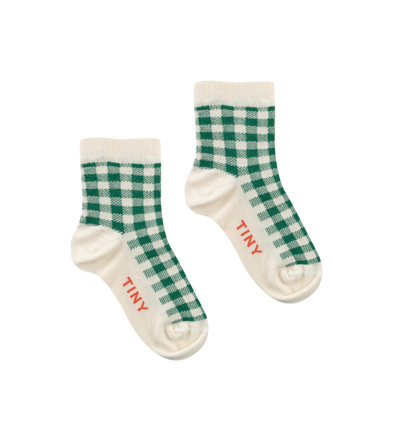 Tinycottons Kids Green Check Socks - Comfortable Cotton Ankle Socks for Boys & Girls - Perfect for School, Sports & Everyday Wear