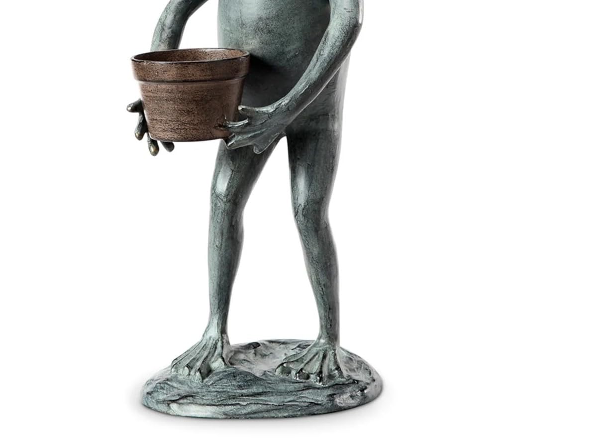 SPI Aluminum Garden Frog Planter Holder - Decorative Outdoor Flower Pot Stand for Patio, Lawn & Garden Decor - Perfect for Succulents, Herbs & Small Plants
