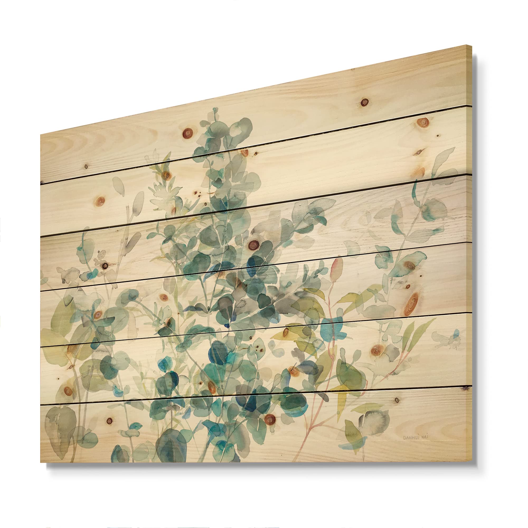 DesignQ Blue Floral Wood Wall Art - Handcrafted Eucalyptus & Pine Wood Decor, Large Traditional Wall Panels for Living Room, Bedroom & Office