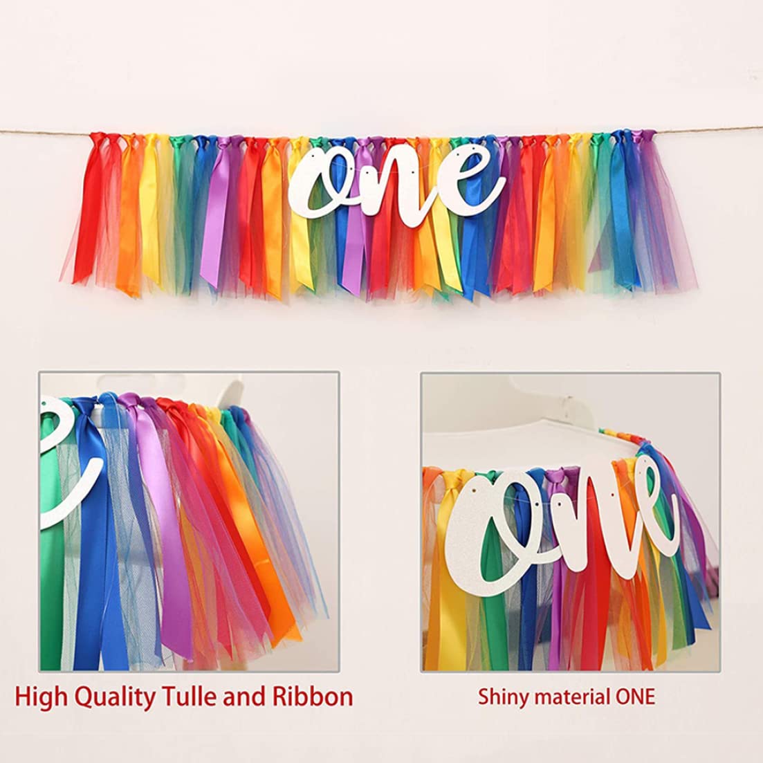 1st Birthday Banner for Baby Girl - Highchair Decoration, Cake Smash Photo Prop, Tulle Garland Banner | Perfect for First Birthday Party Decorations, Baby Shower & Milestone Celebrations