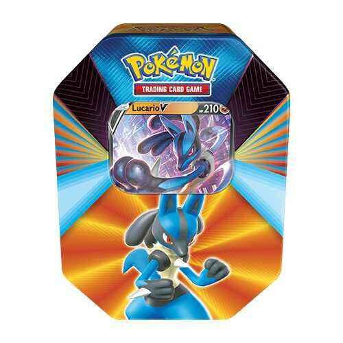 Lucario V Tin Trading Card Box - Pokemon TCG Collectible for Battles & Deck Building | Perfect for Gamers, Collectors & Competitive Play