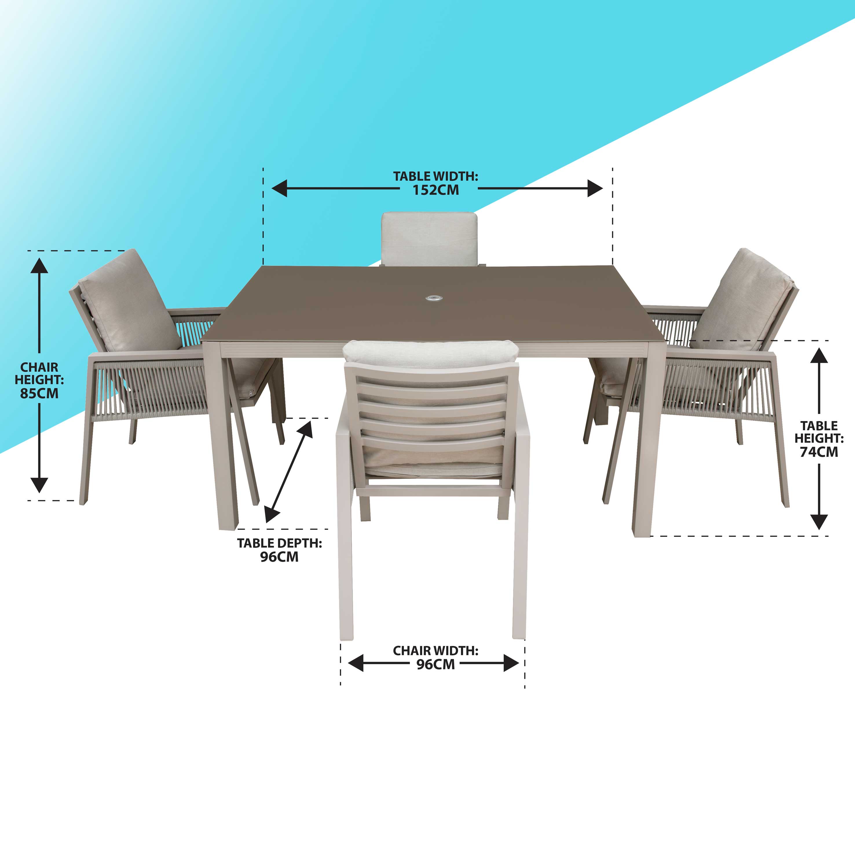 Dellonda Fusion 5-Piece Outdoor Dining Set with Weatherproof Aluminum Frame - Patio Furniture for Backyard, Garden & Poolside Dining | DG275