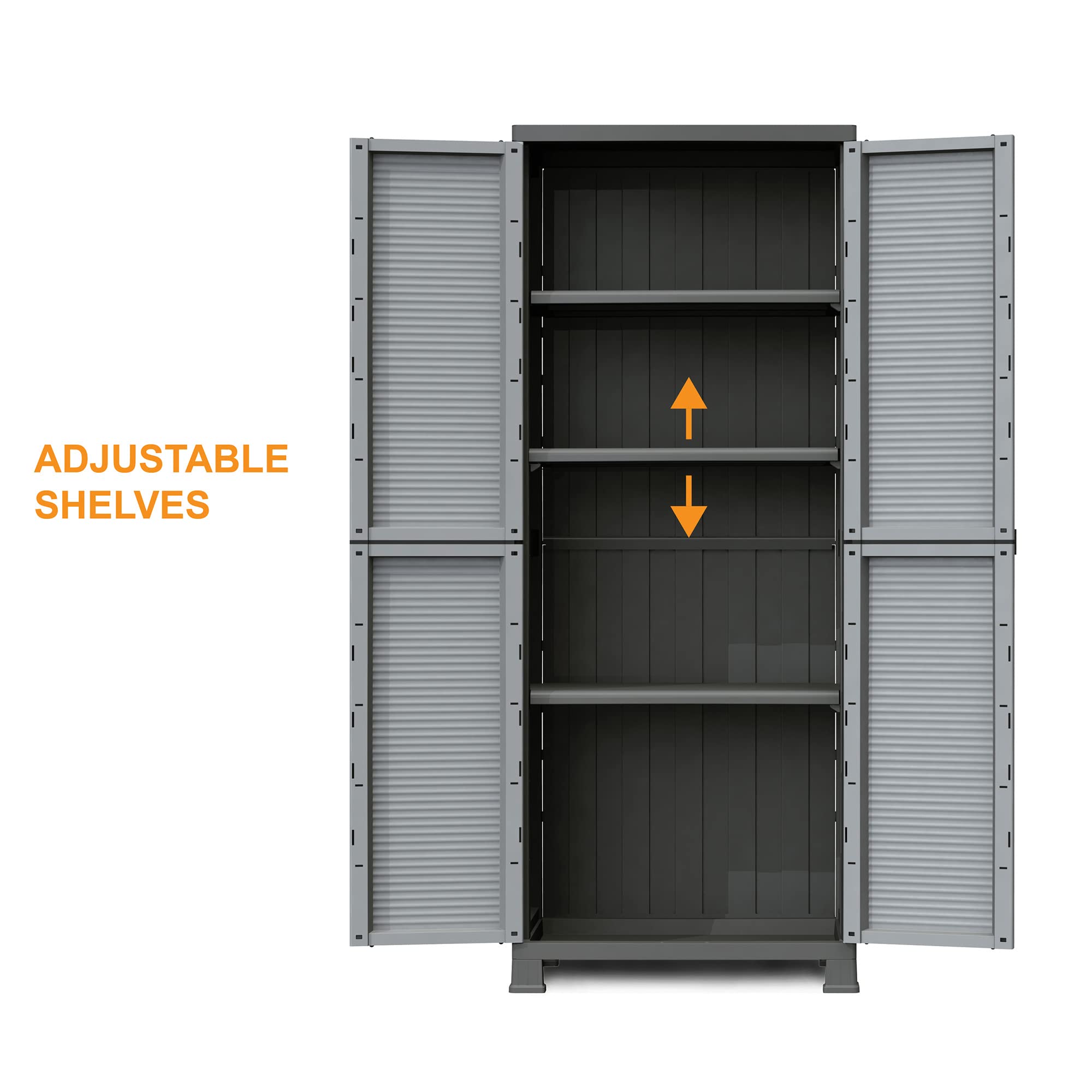 Ram Quality Products 3-Shelf Adjustable Tool Storage Cabinet with Lockable Doors - Heavy Duty Metal Utility Organizer for Garage, Workshop, Home & Outdoor Use - Gray