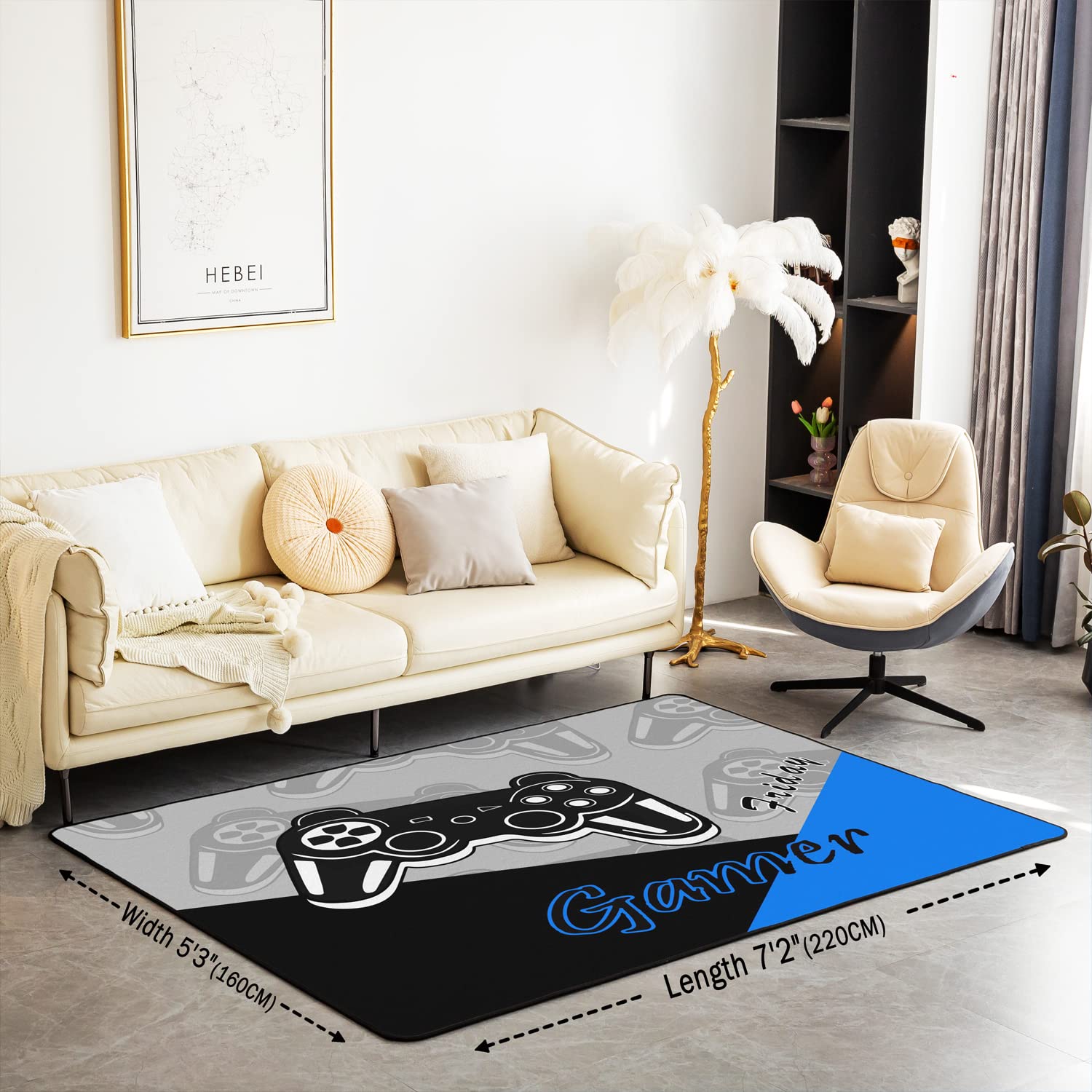 Jejeloiu 4x5 Gamer Area Rug - Blue and Black Gamepad Design Gaming Rug for Living Room, Bedroom & Game Room Decor | Perfect for Esports Enthusiasts & Gaming Setups