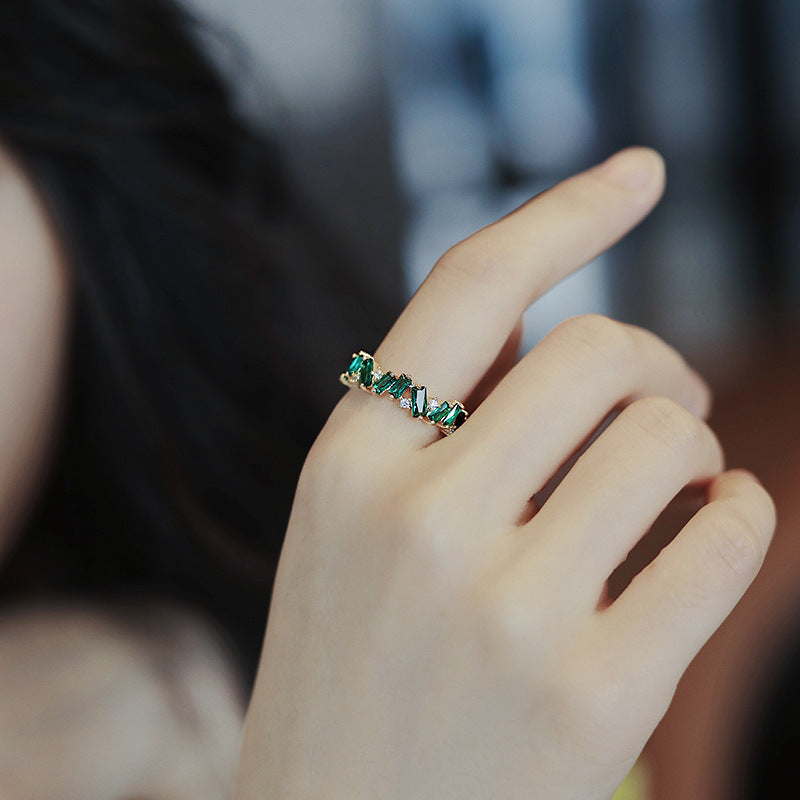 Geometric Green Cubic Zirconia Eternity Ring for Women | HR528 | Elegant Wedding, Engagement, Anniversary Gift for Her