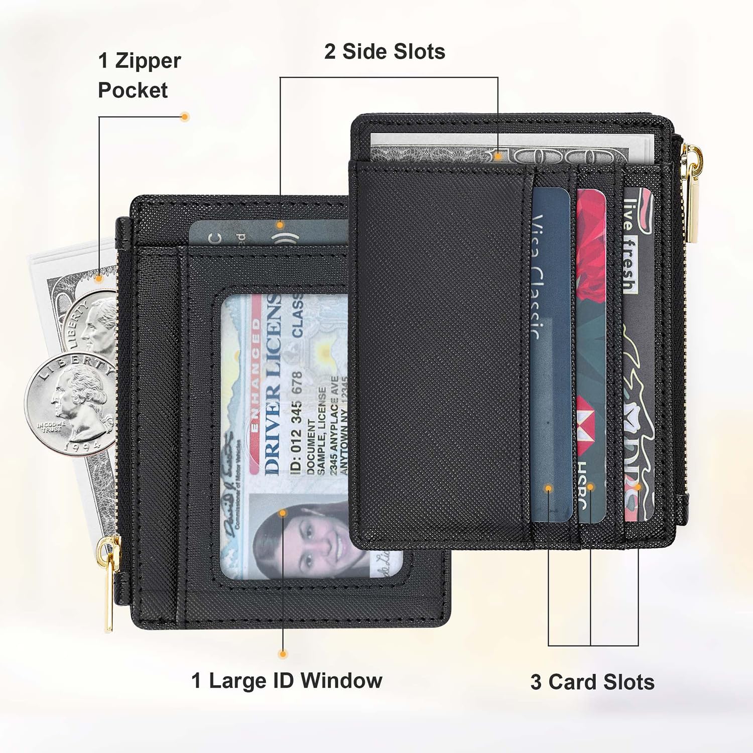 Slim Front Pocket Wallet for Women - RFID Blocking Credit Card Holder with Keychain | Minimalist Card Case for Everyday Use, Travel & Shopping