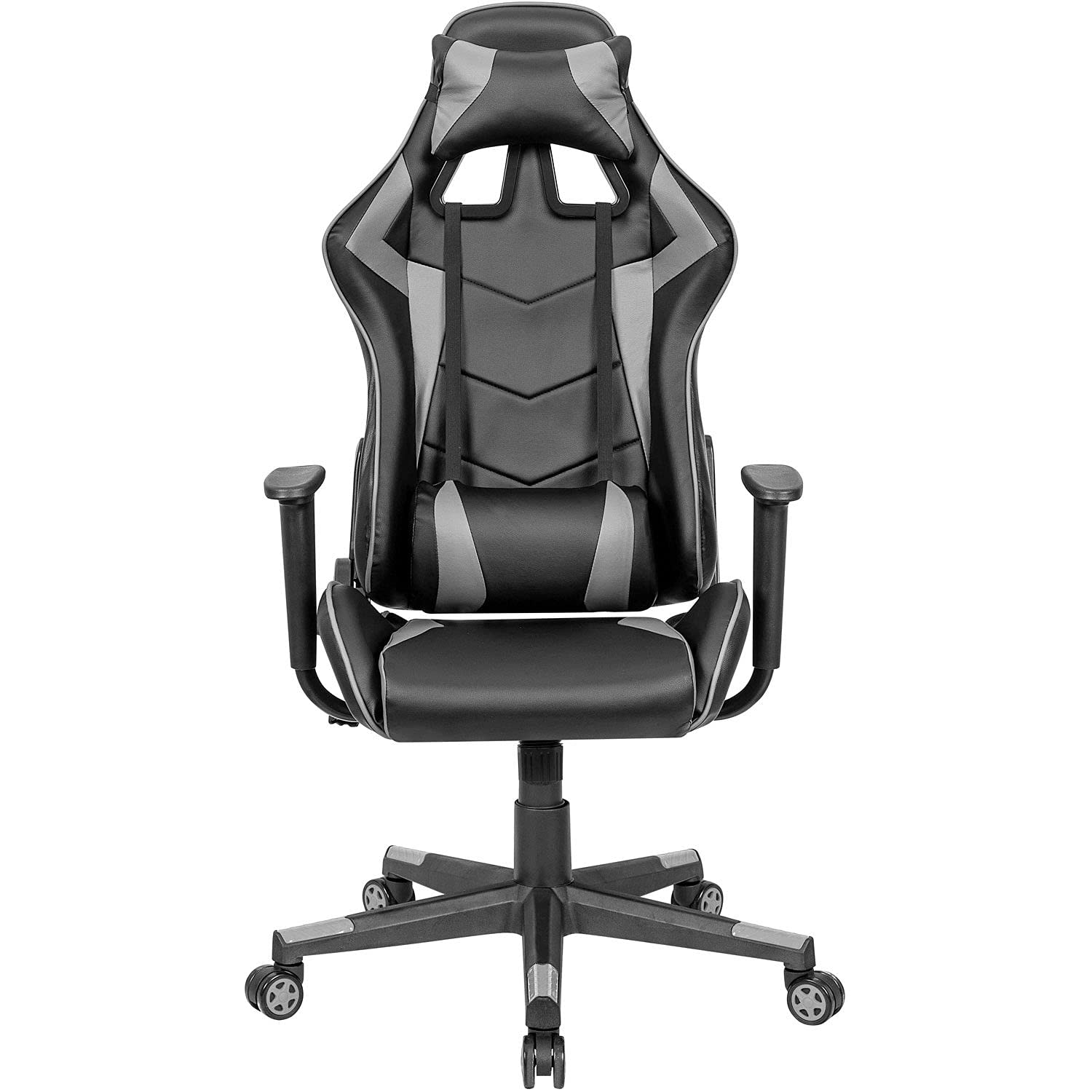 Premium High Back Gaming Chair with Bonded Leather - Ergonomic Office & Racing Style for PC, Console & Streaming - Black/Gray - Perfect for Esports, Home Office & Gaming Setups