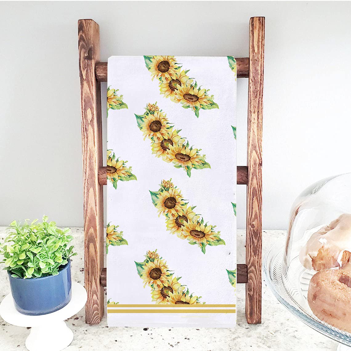 Set of 2 Sunflower Printed Kitchen Dish Towels 18x28 Inch - Absorbent Cotton Tea Towels for Cooking, Baking & Decor - Perfect for Spring Summer Farmhouse, Rustic Kitchen Decor
