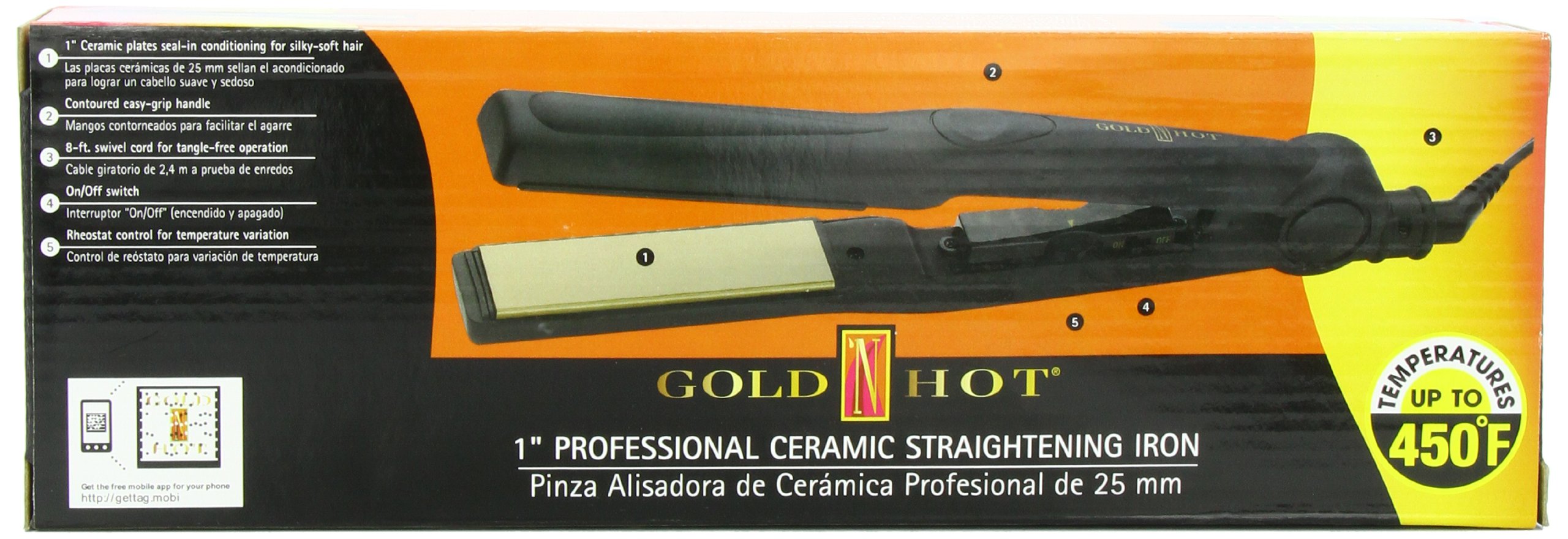 Gold 'N Hot Professional Ceramic Flat Iron 1 Inch - Hair Straightener for Smooth & Shiny Hair - Perfect for Home Use, Salon Styling & Travel