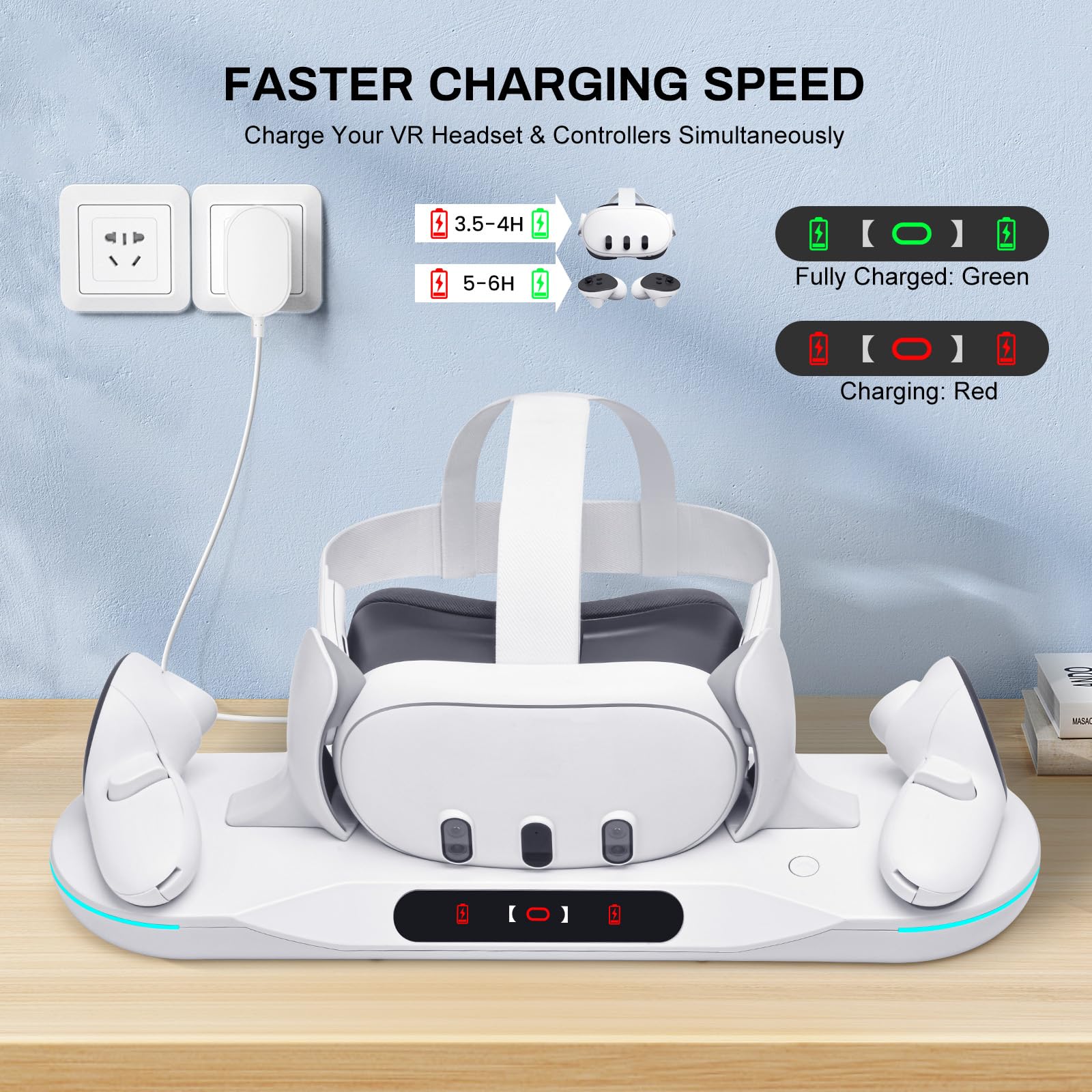 Meta Quest 3 Charging Dock - Auto-Clamping VR Stand with Magnetic Fast Charging for Quest 3 Headset & Controllers | Includes 2 Rechargeable Batteries & LED Indicator | Perfect for Gaming, VR Entertainment & Multi-Device Charging