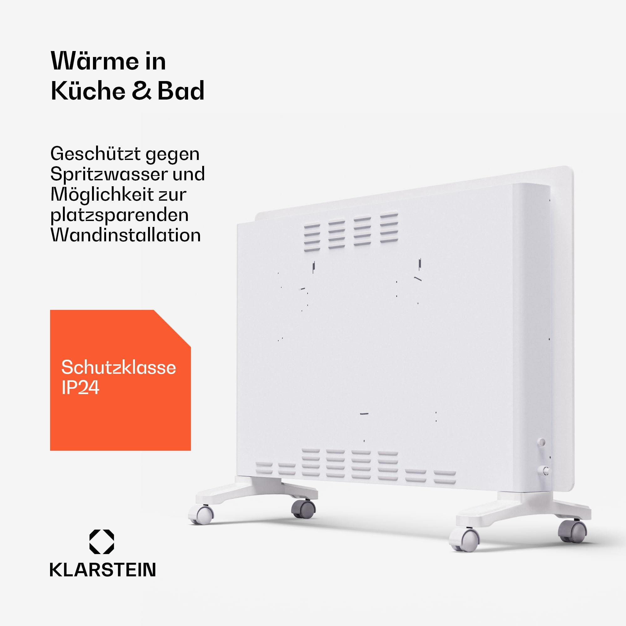 Klarstein 2500W Electric Convector Heater - Freestanding & Wall Mountable Space Heater with Smart App Control, Thermostat & Energy Saving Mode | Perfect for Bedroom, Office & Home Use with Floor Rollers for Easy Mobility
