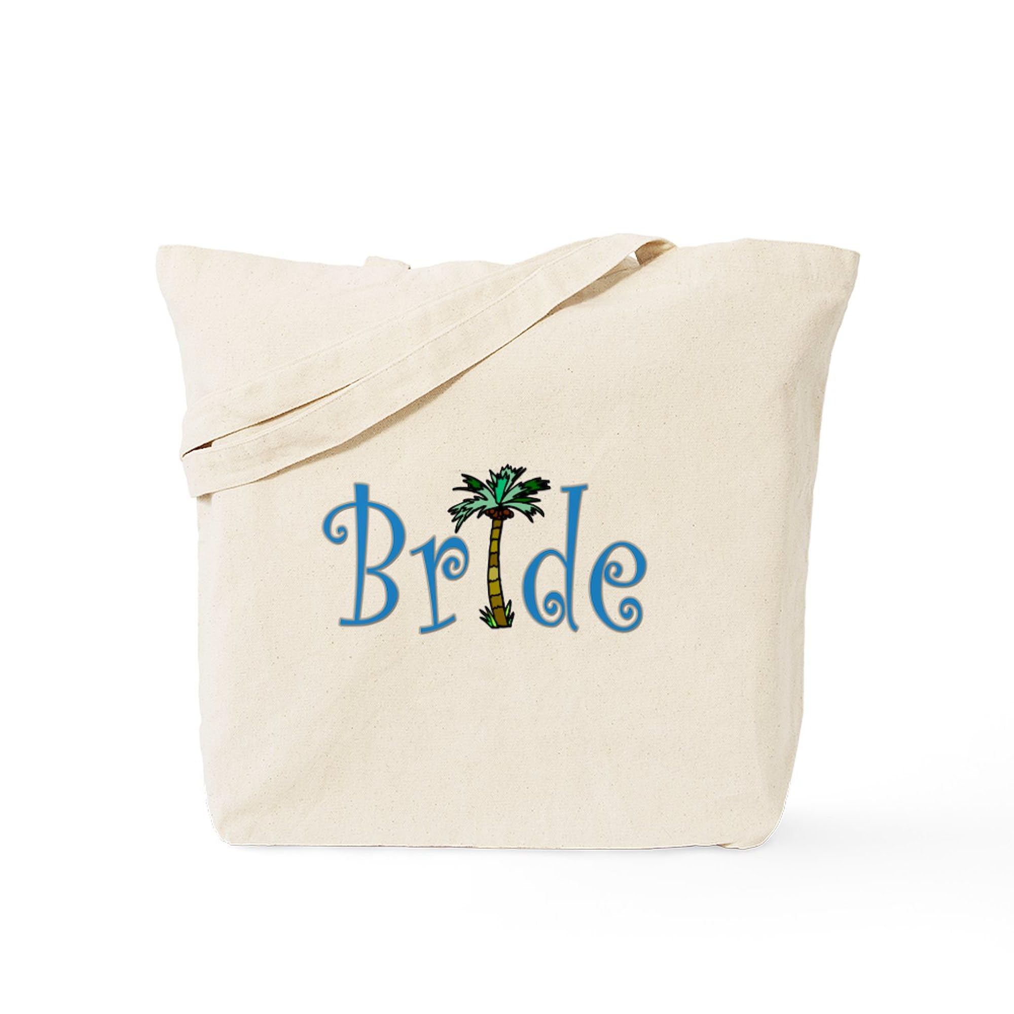 Eco-Friendly Bride With Palm Tote Bag - Natural Canvas Reusable Shopping Bag for Beach, Groceries & Bridal Showers | Sustainable Cotton Tote for Women