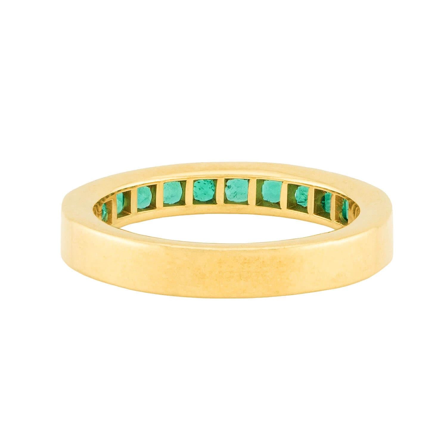 OGI Estate 18k Gold Emerald Half Eternity Band Ring - Elegant Wedding, Engagement & Anniversary Jewelry Gift for Women