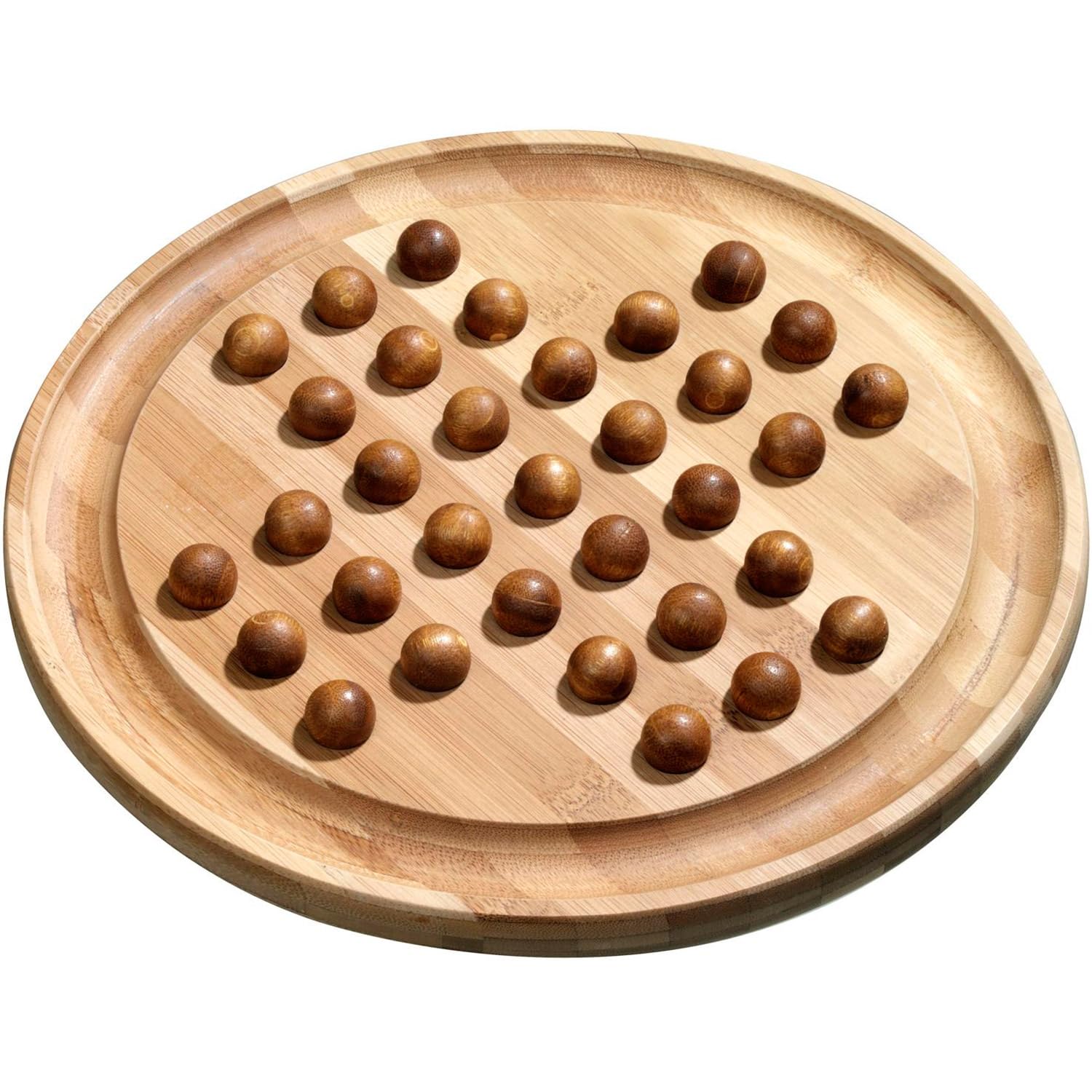 Premium Philos Large Bamboo Solitaire Board Game with 32 Wooden Marbles - Classic Strategy Game for Adults & Family Game Night, Perfect for Relaxation and Brain Training