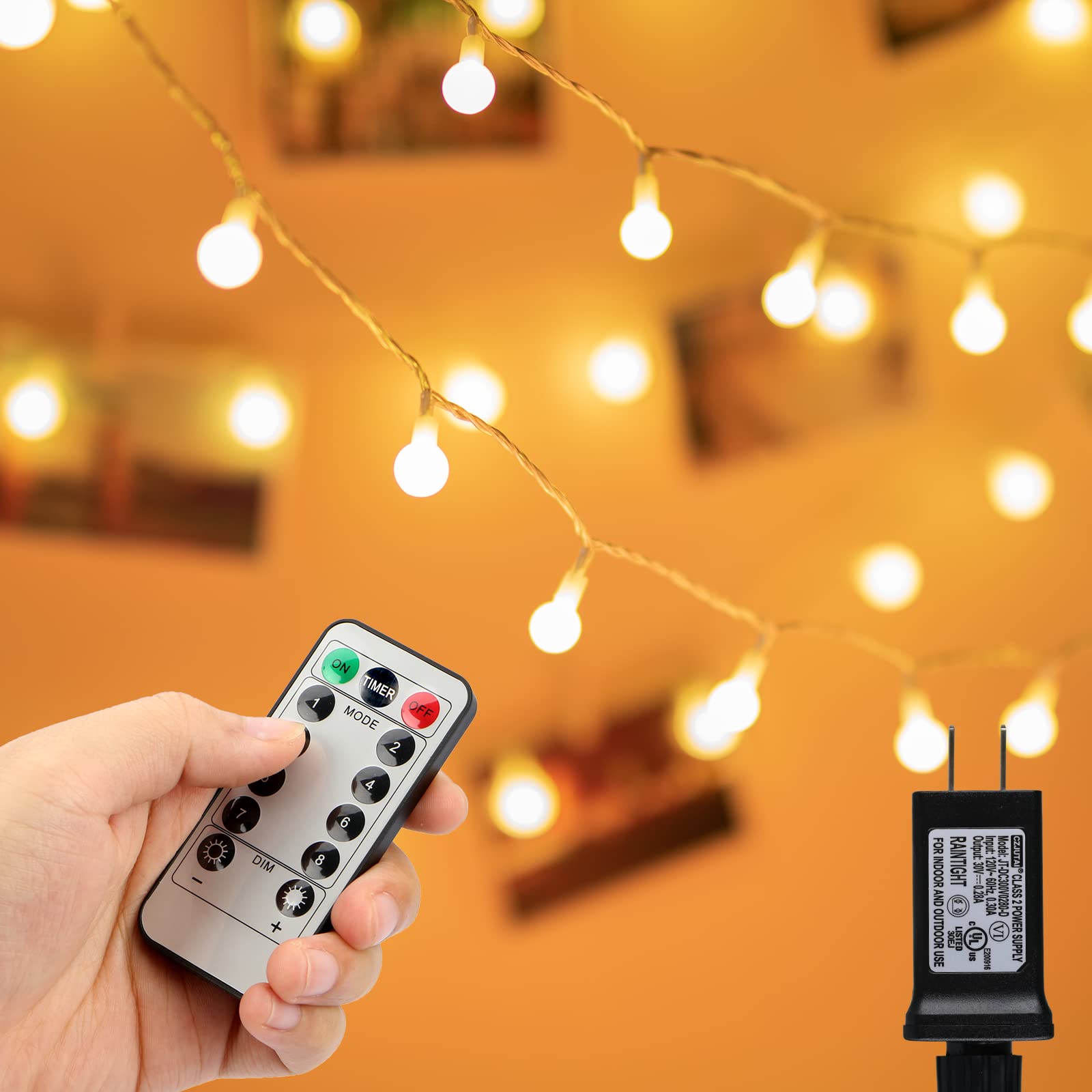 Koopower 40ft 100 LED Plug-in Globe String Lights with Timer & Remote Control - 8 Lighting Modes, IP44 Waterproof for Christmas Decorations, Party, Garden, Wedding, Patio & Outdoor Events (Multicolor & Warm White)