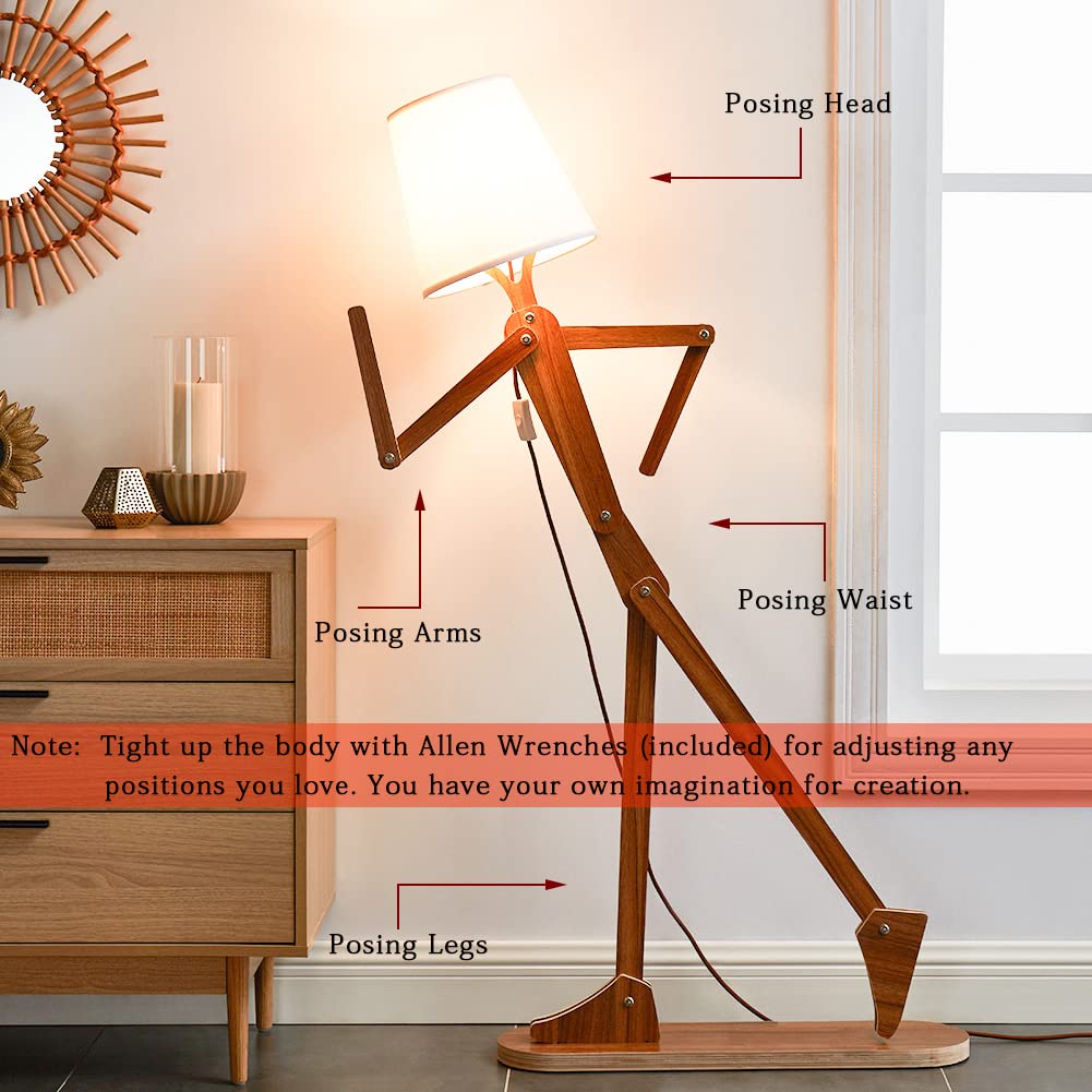 Stylish Wood Swing Arm Floor Lamp for Living Room, Bedroom, Office - Farmhouse Decor Reading Light with Bulb Included (Walnut) - Perfect for Cozy Reading Nooks, Dorm Rooms & Kids' Bedroom Decor