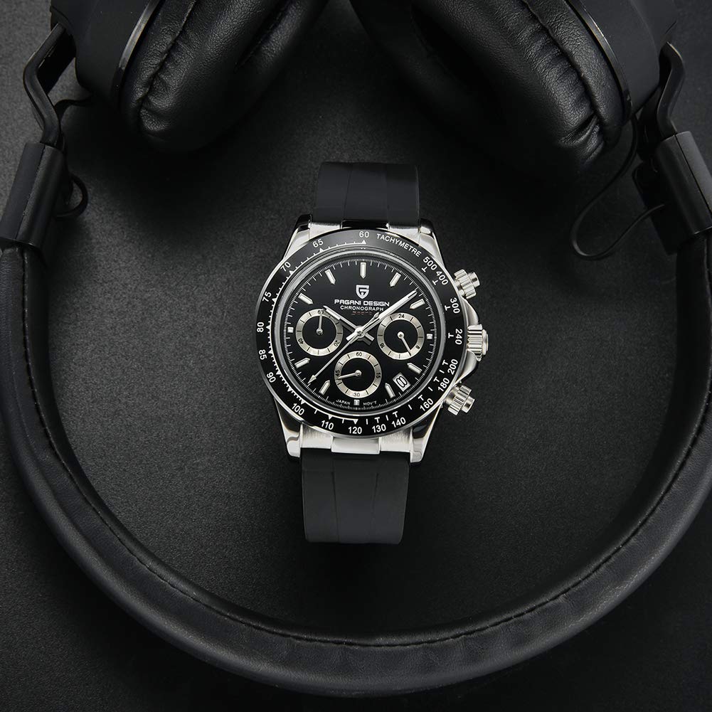 Pagani Design Daytona Homage Men's Quartz Watch - Japan Movement, Ceramic Bezel, Stainless Steel Band - Waterproof Sport Chronograph for Men | Perfect for Diving, Racing & Casual Wear