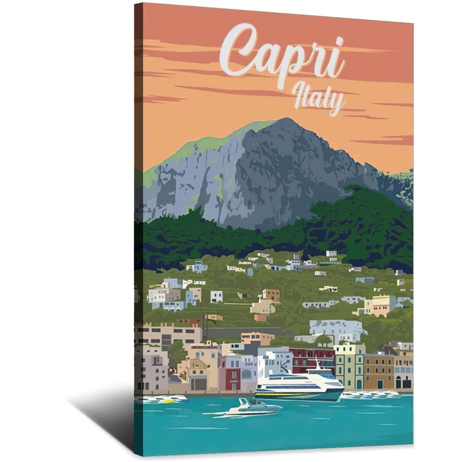 Vintage Capri Italy Travel Poster Art - Canvas Wall Decor Painting for Home & Office Aesthetics (24x36 Inches, 60x90cm) - Perfect for Living Room, Bedroom & Travel Themed Decor