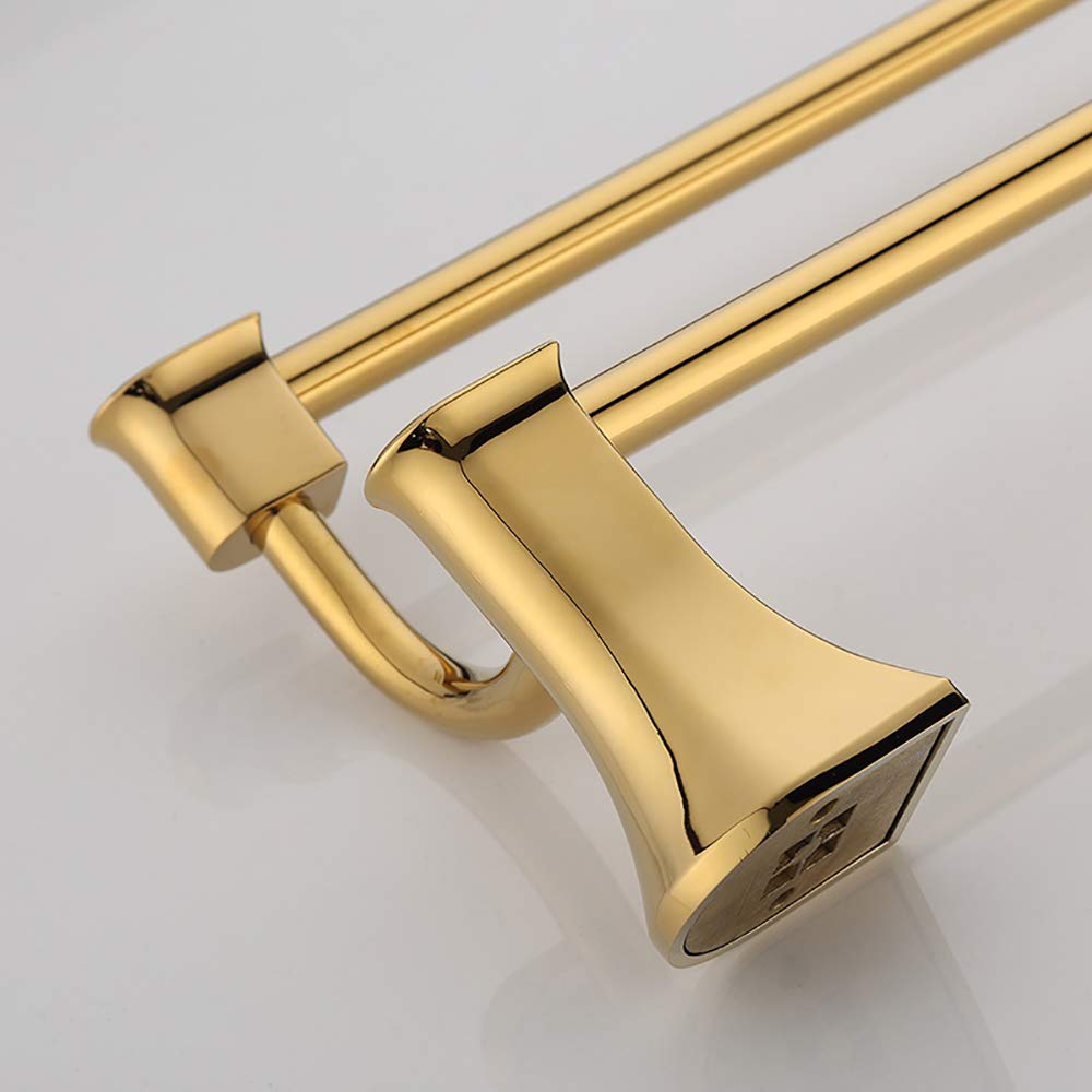 Premium Gold Double Towel Bar - Heavy Duty Brass Wall Mounted Towel Rack for Bathroom, Kitchen & Hotel - Rustproof Towel Holder with Screw Installation - Perfect for Spa, Gym & Luxury Home Decor