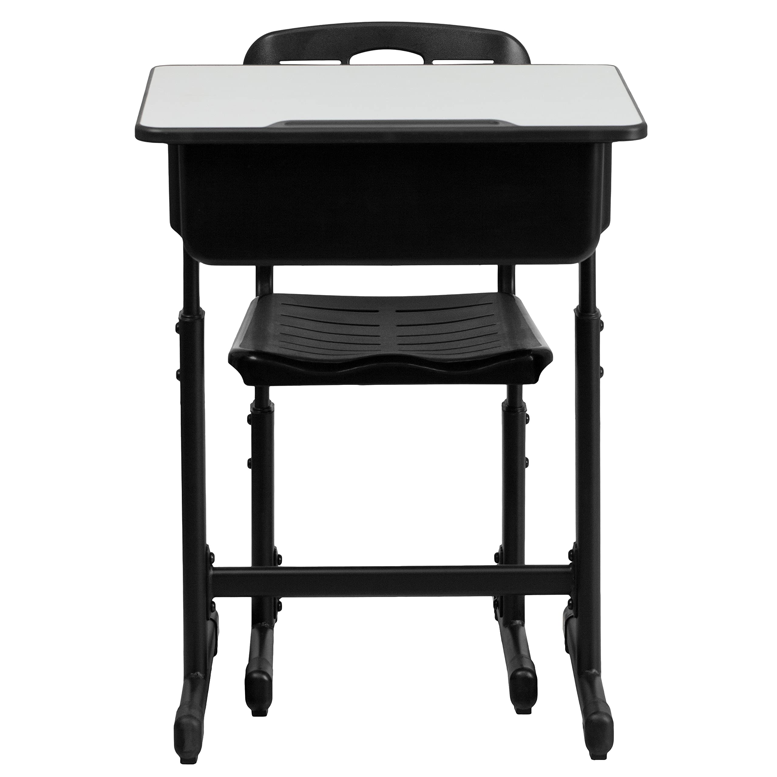 Adjustable Height Student Desk and Chair Set with Black Pedestal Frame - Ergonomic Study Table for Kids & Teens - Perfect for Home Schooling, Online Learning & Small Spaces