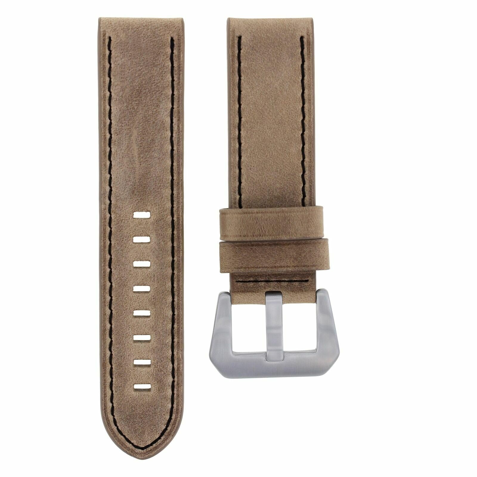24mm Genuine Cow Leather Watch Band Strap for Breitling Navitimer & Colt - Black Stitching Replacement Strap | Durable & Comfortable for Daily Wear, Business & Casual Occasions