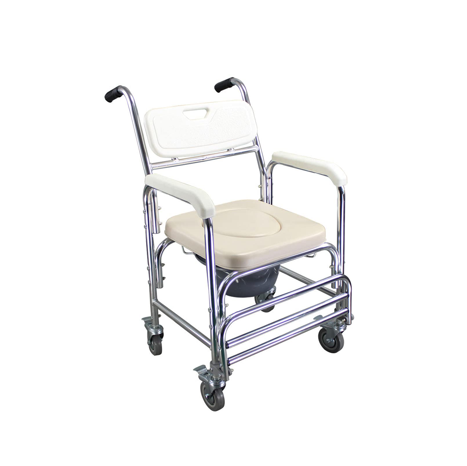 MQZHUK Adjustable Mobile Shower Chair with Brakes & Wheels - 40cm Width, 55cm Height - Sturdy Commode Chair with Armrests for Elderly, Disabled & Pregnant Women (120kg Capacity) - Ideal for Bathroom Safety & Mobility Assistance