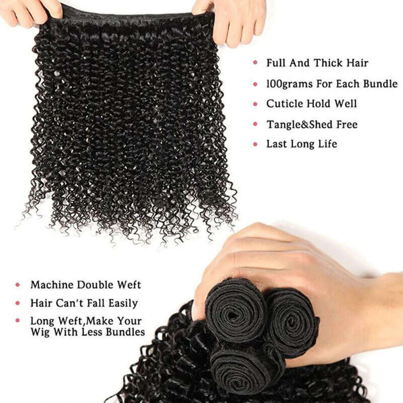 Eullair 10A Kinky Curly Virgin Human Hair Weave Bundles (3/4 Bundles) - Perfect for Natural Black Hairstyles, Braids & Protective Styles