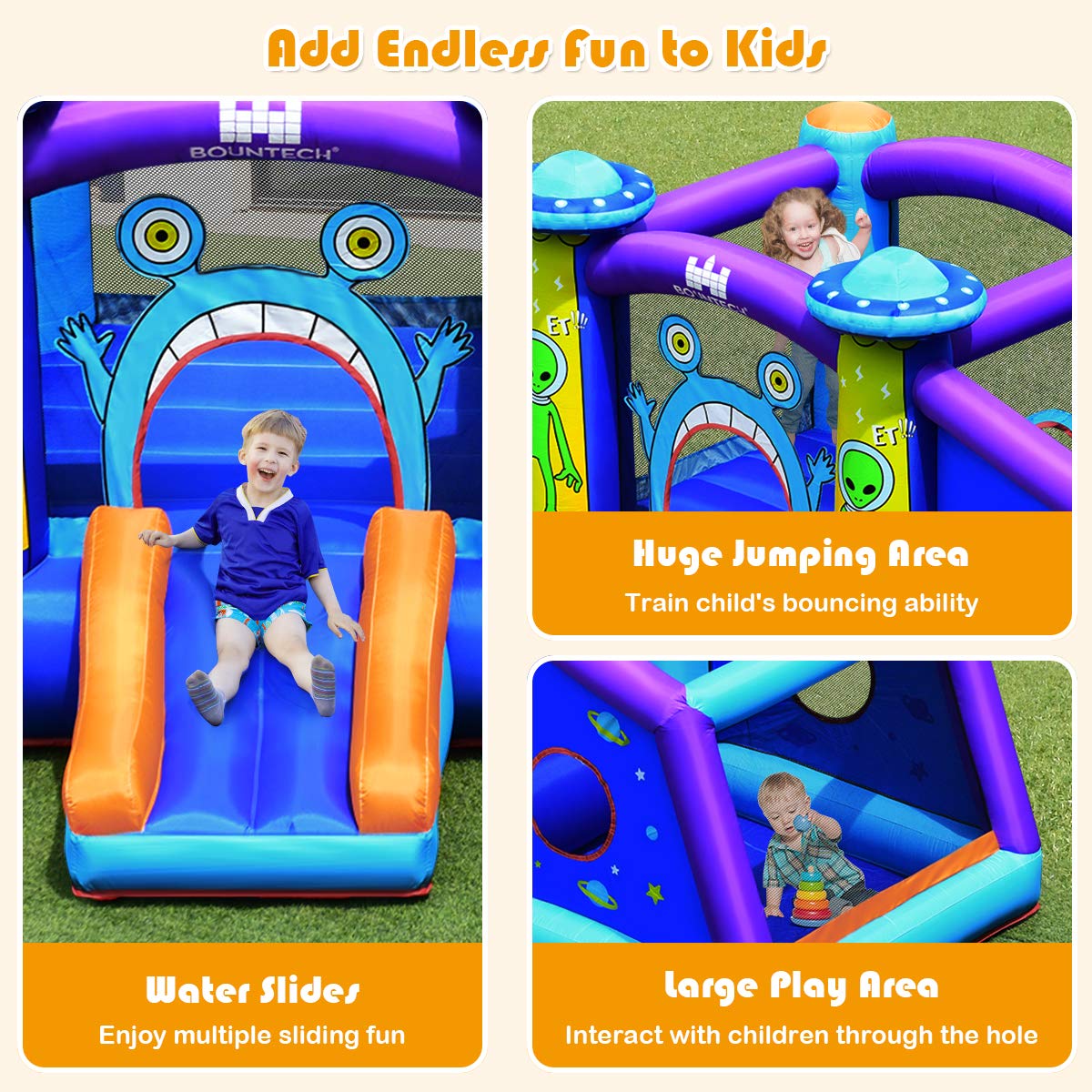 BOUNTECH Inflatable Bounce House for Kids - Alien Themed Bouncy Castle with Large Jumping Area | Indoor & Outdoor Play | Perfect for Birthday Parties, Backyard Fun, Christmas Gifts & Toddler Activities