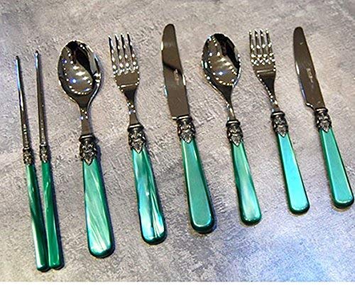 Premium EME Napoleon 3-Piece Stainless Steel Dessert Cutlery Set - Fork, Spoon & Knife (Green, 12-Pack) - Elegant Flatware for Dinner Parties, Weddings & Fine Dining