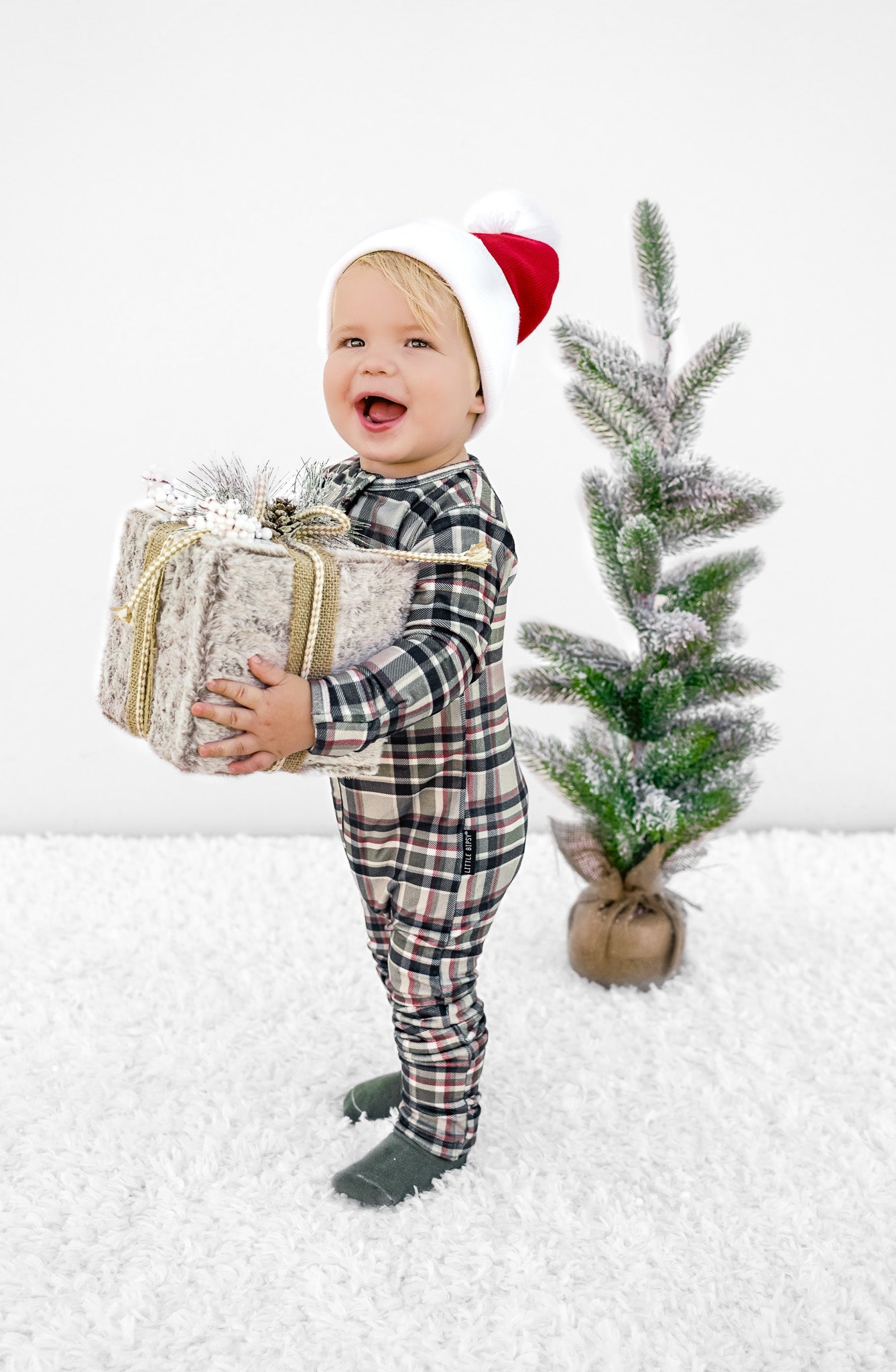 LB x Baby Breez Long Sleeve Romper Pajamas - Soft Plaid Pattern Baby Sleepwear for Boys & Girls - Perfect for Cozy Nights, Playdates and Family Photos