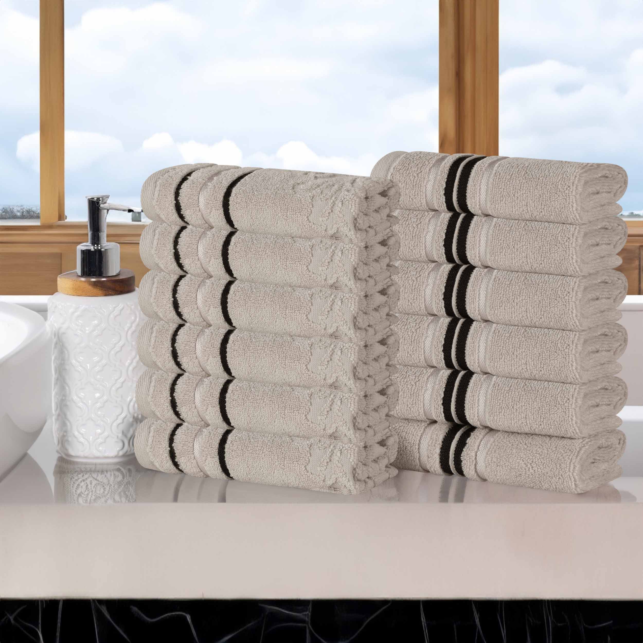Sadie 100% Cotton Face Towel Set - 12 Pack Zero Twist Solid & Jacquard Floral Bath Towels for Spa, Gym, Travel & Home Use