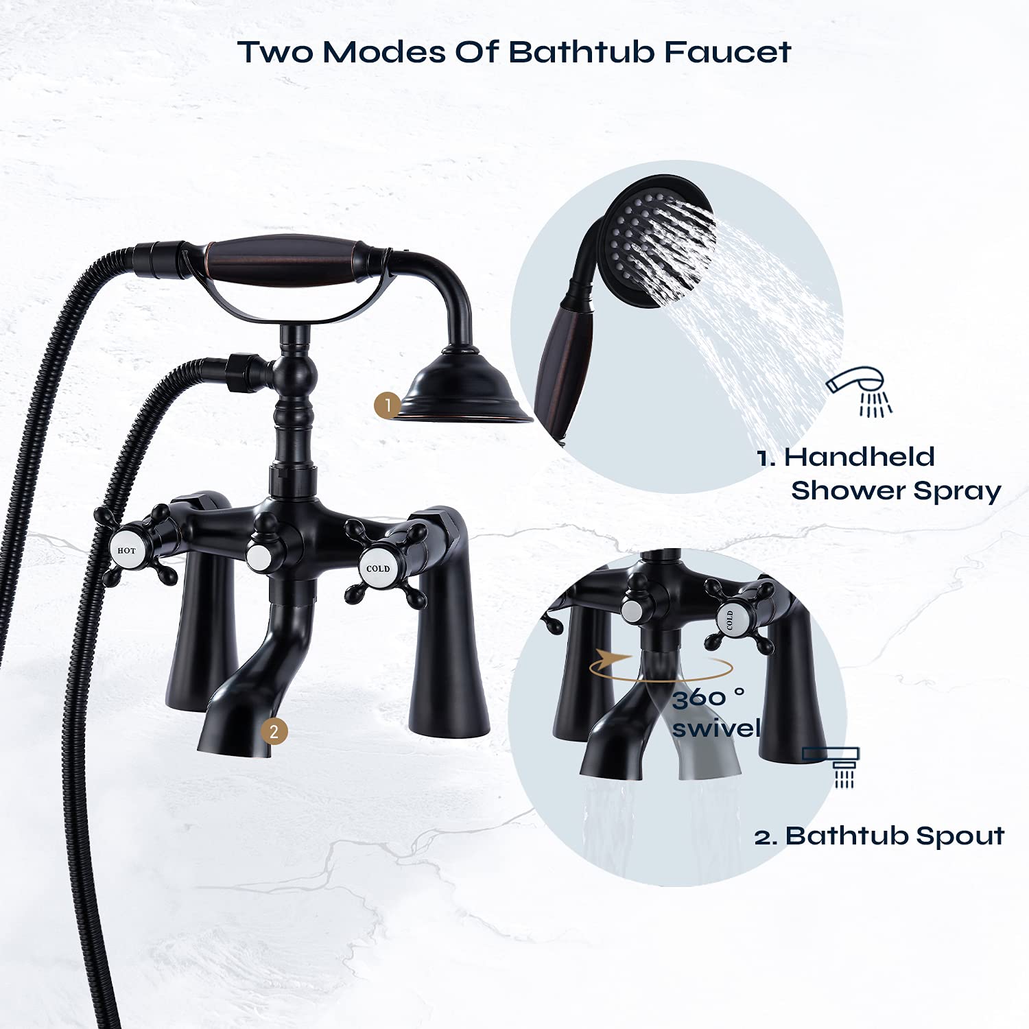 Oil Rubbed Bronze Shower Faucet Set - 8 Inch Rainfall Shower Head with 2 Cross Handles & Handheld Spray - Wall Mount or Deck Mount for Bathtub, Clawfoot Tub - Includes Telephone Shaped Sprayer - Perfect for Modern Bathroom Renovation and Spa-Like Shower Experience