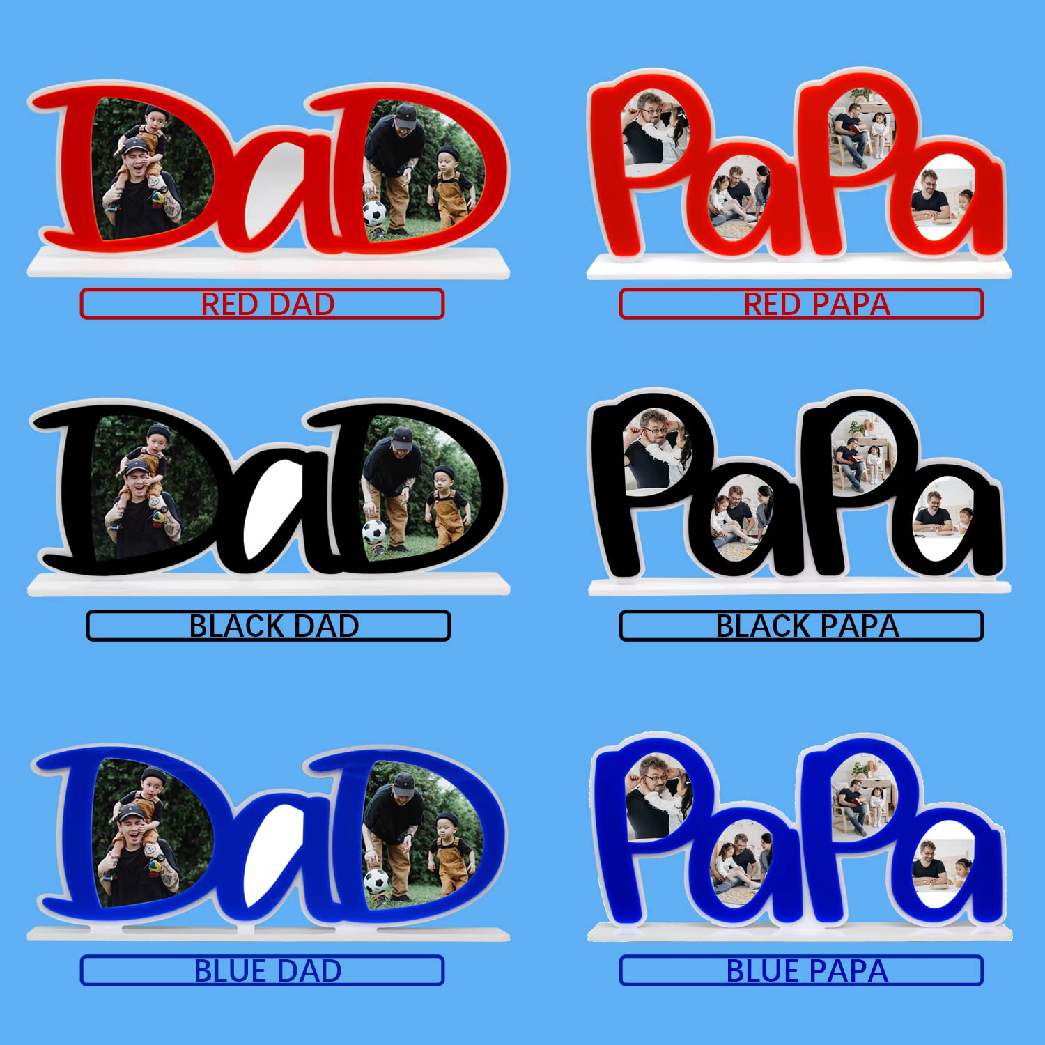 Custom Personalized Acrylic Picture Frame for Dad - Unique PaPa & DaD Shape Desktop Photo Holder - Perfect Father's Day, Birthday Gift from Son or Daughter - Ideal for Home, Office Desk Decor & Sentimental Keepsakes