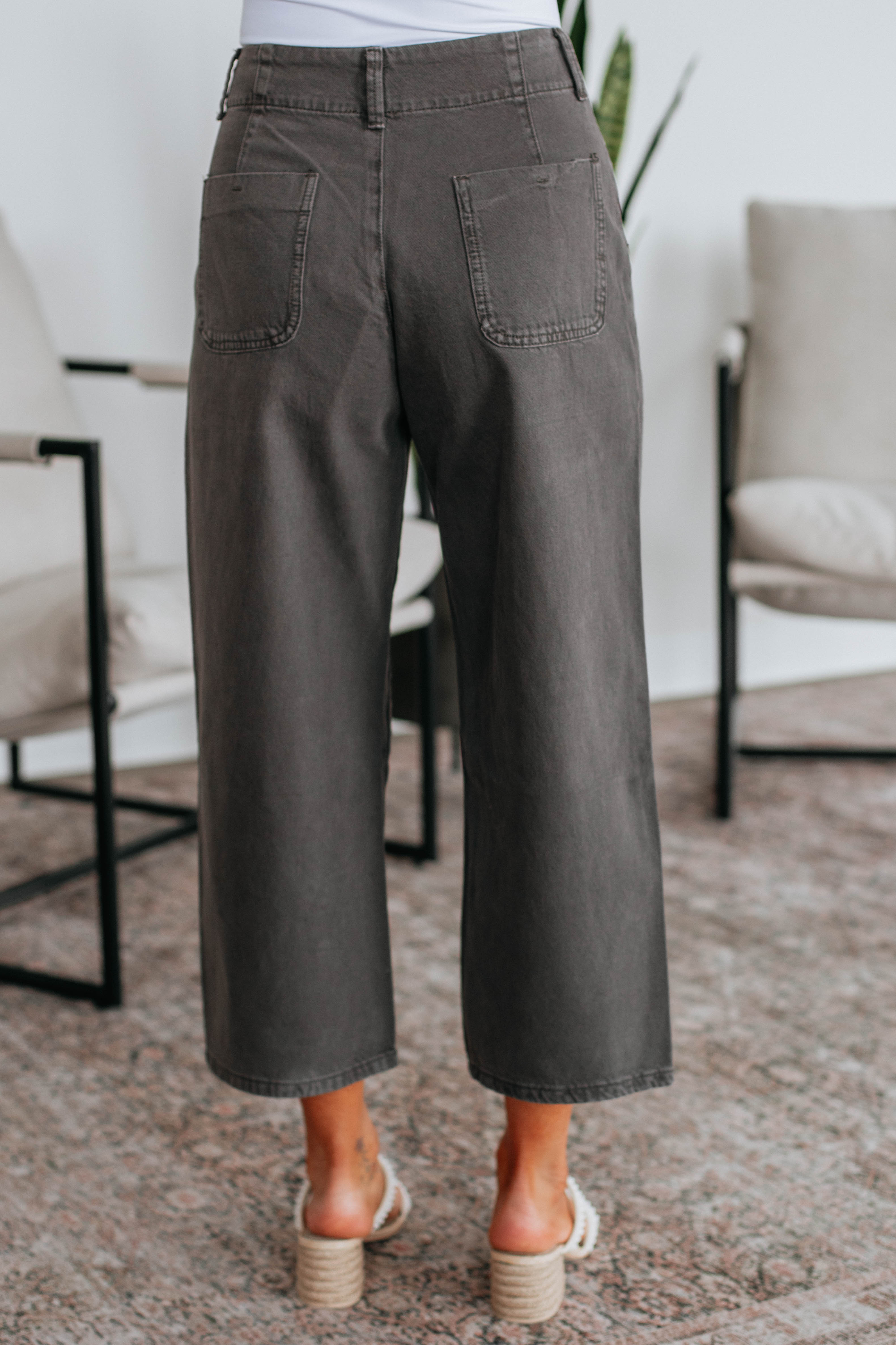 Blithe Women's High Waist Wide Leg Pants - Charcoal Gray Casual Lounge Pants for Work, Travel & Everyday Comfort