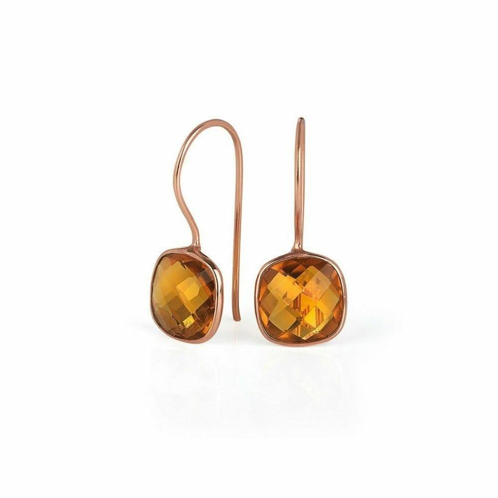 Natural Citrine Gemstone Earrings in Rose Gold - Elegant Dangle Drop Earrings for Women, Perfect for Parties, Weddings & Everyday Wear