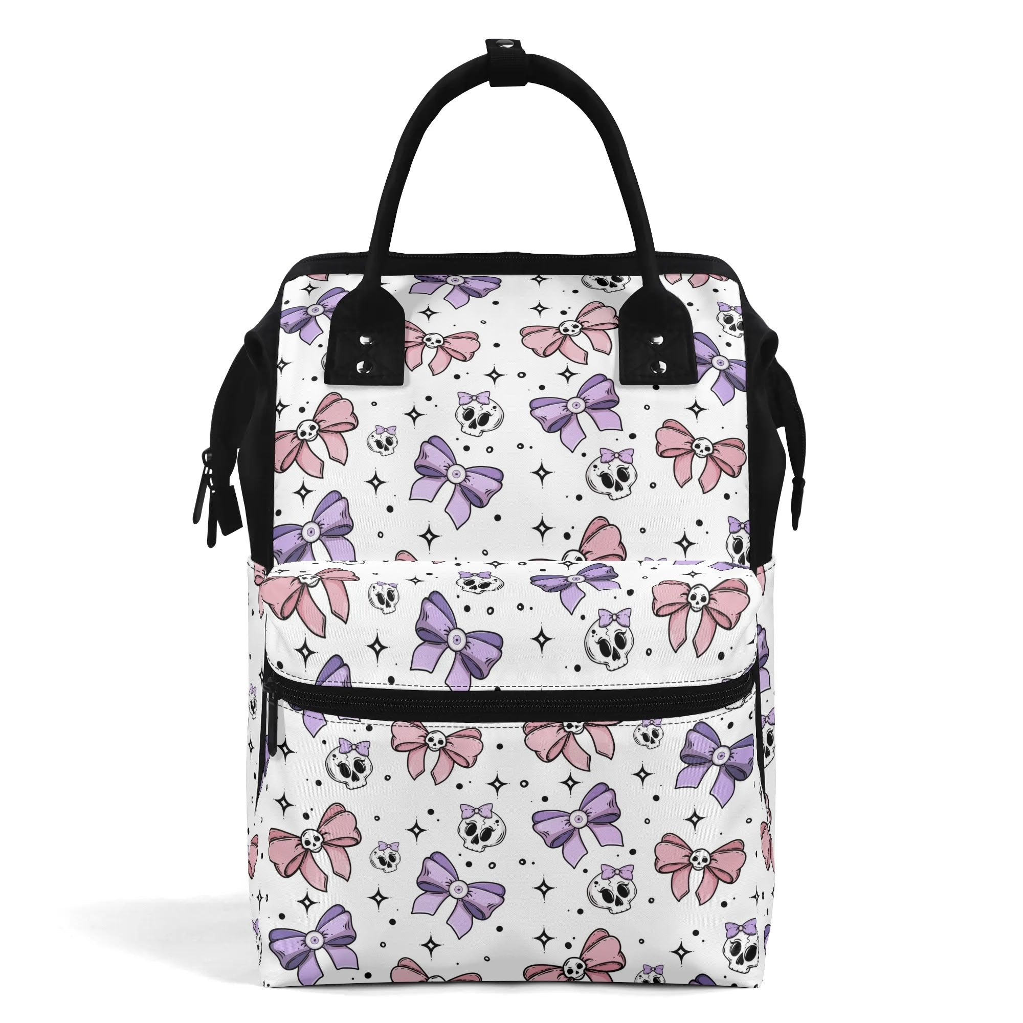 Stylish Cute Bows and Skulls Print Large Capacity Diaper Backpack - Waterproof Baby Bag for Moms with Multiple Pockets | Perfect for Travel, Daycare, and On-the-Go Parenting