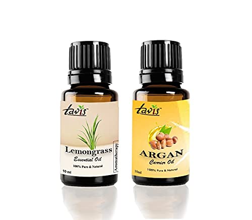 Pure Tavis Lemongrass Oil & Organic Argan Oil for Hair & Skin Care - Aromatherapy, Massage & DIY Beauty Products