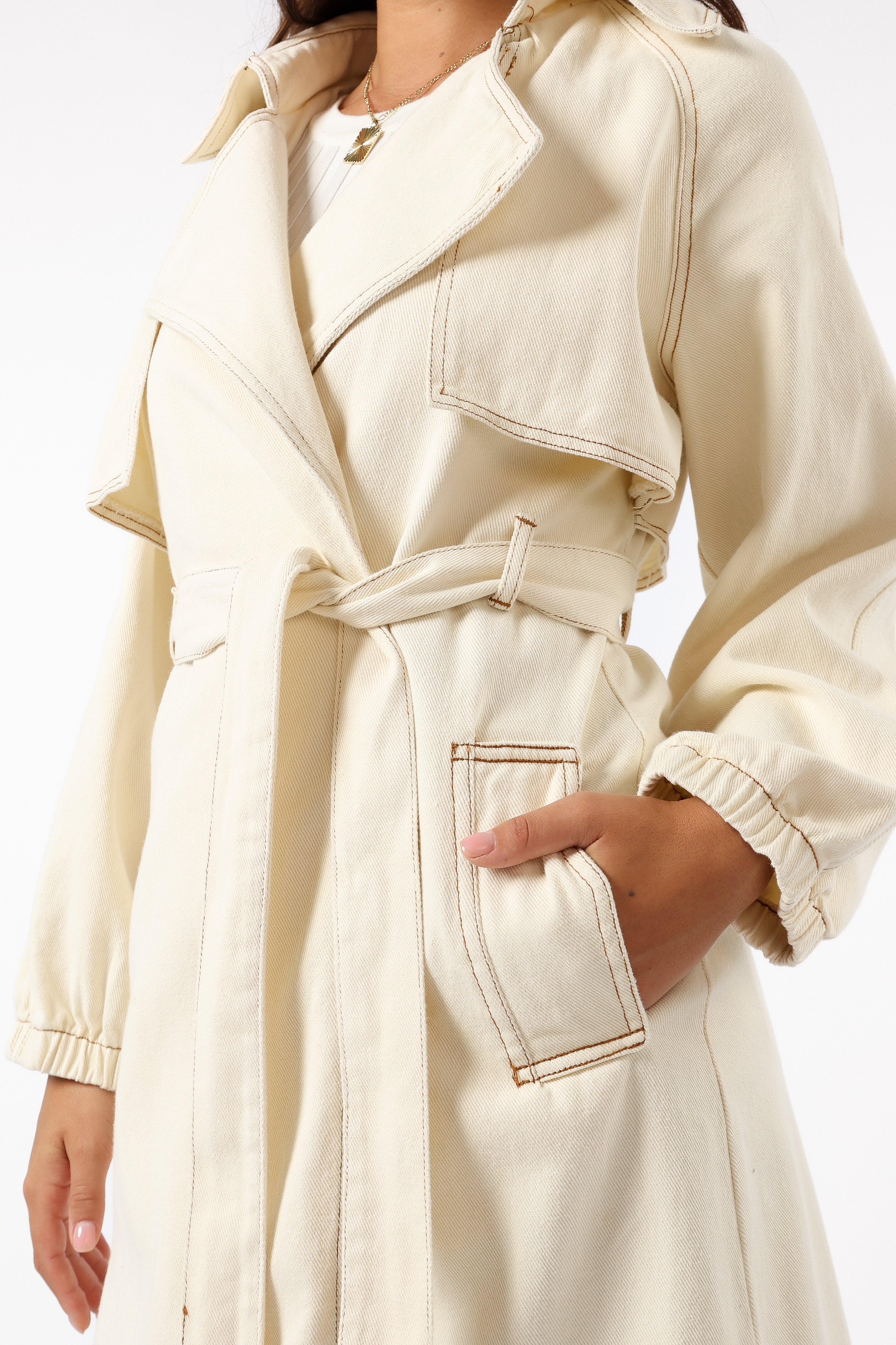Ariana Women's Trench Coat in Ecru - Classic Waterproof Long Coat for Fall & Winter | Perfect for Office, Travel & Formal Occasions