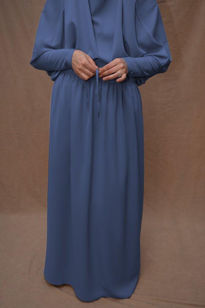 Blue Moira Umrah Prayer Gown with Niqab - Modest Islamic Abaya for Women - Perfect for Hajj, Umrah & Daily Prayers