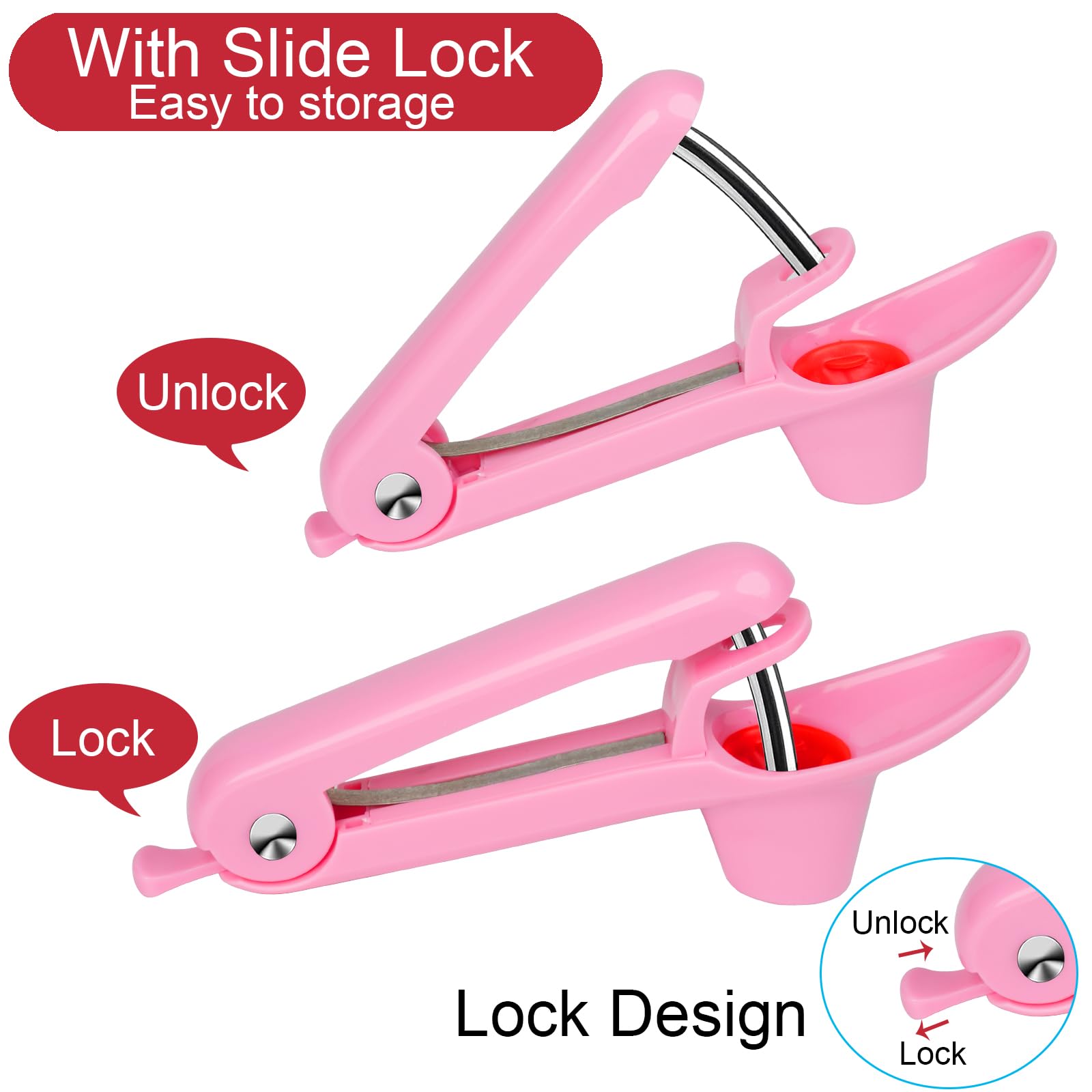 Premium Cherry Pitter & Olive Pitter Tool - Stainless Steel Cherry Stone Remover for Jam Making, Baking & Cooking - Space-Saving Lock Design - Easy to Clean Kitchen Gadget (Pink) - Perfect for Home Canning, Fruit Prep & Holiday Baking