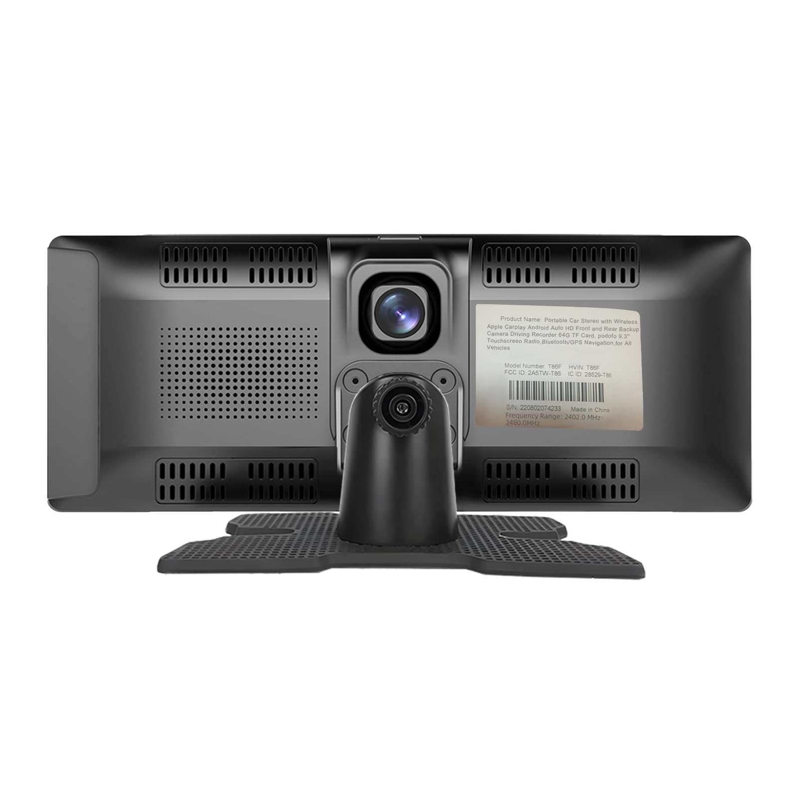9.3 Inch Wireless CarPlay & Android Auto Touchscreen Car Stereo with 2.5K Front/Rear Dash Cam, 64GB TF Card, Dual Bluetooth, GPS, AUX & FM Transmitter - Portable IPS Display for Safer Driving & Hands-Free Navigation