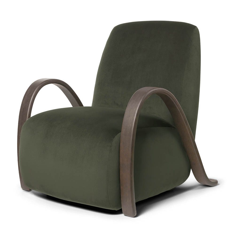 FERM LIVING Buur Lounge Chair - Rich Velvet Upholstery, Pine Wood Frame - Modern Scandinavian Living Room Furniture for Cozy Reading Nook & Lounge Areas