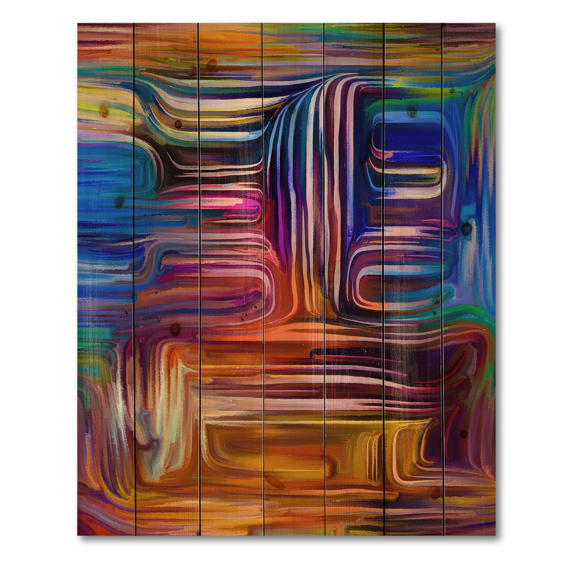 DesignQ Colour Fusion V Modern & Contemporary Blue Wood Wall Art - Large Abstract Wood Wall Panels Printed on Natural Pine - Perfect for Living Room, Bedroom & Office Decor