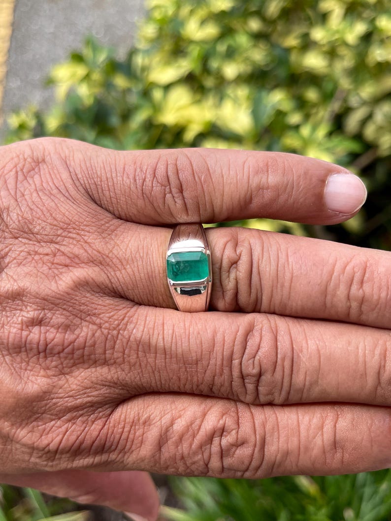 2.75ct Natural Emerald Cut Half Bezel Channel Solitaire Men's Ring in 925 Sterling Silver - Perfect for Weddings, Engagements & Anniversary Gifts