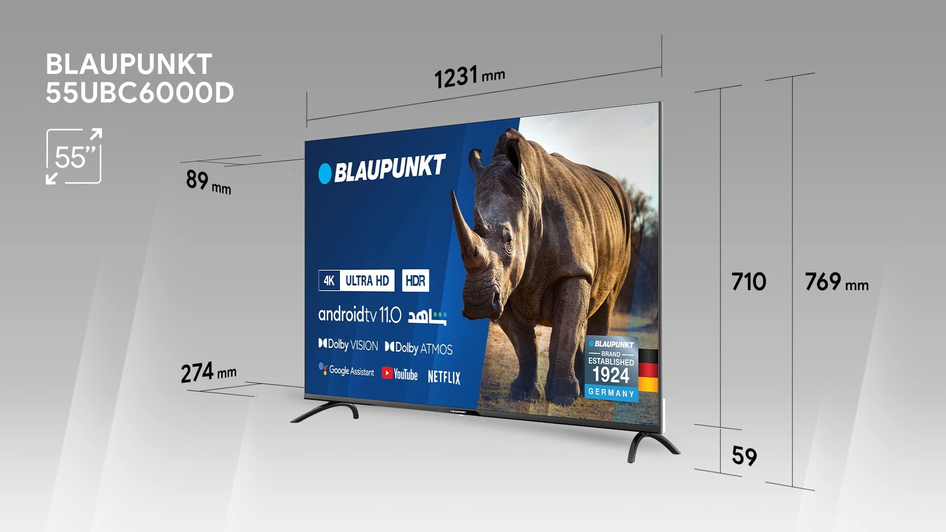 Blaupunkt 55 inch 4K UHD Android TV 11 Smart LED Television with Dolby Vision & Atmos | MEMC Technology | Built-in Chromecast & Google Assistant | UBC6000D Series | Perfect for Home Theater & Gaming | German Engineering Excellence