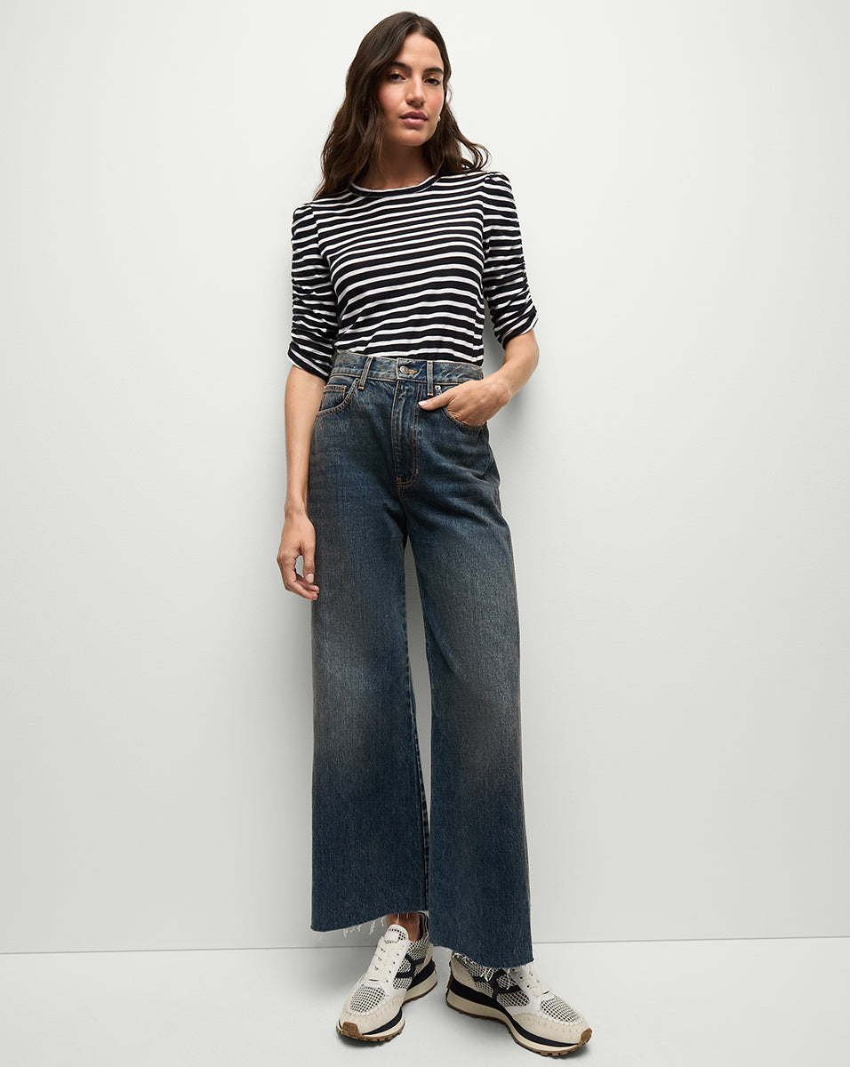 Waldorf Ruched Sleeve T-Shirt for Women | Trendy Blouse Top with Ruffled Details | Perfect for Casual Wear, Date Night & Office Outfits