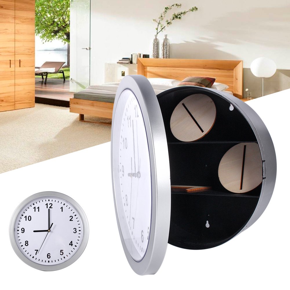 Hidden Secret Wall Clock Safe Box with 3 Shelves - Secure Storage for Money, Jewelry & Valuables (Silver) | Ideal for Home, Office & Travel Security