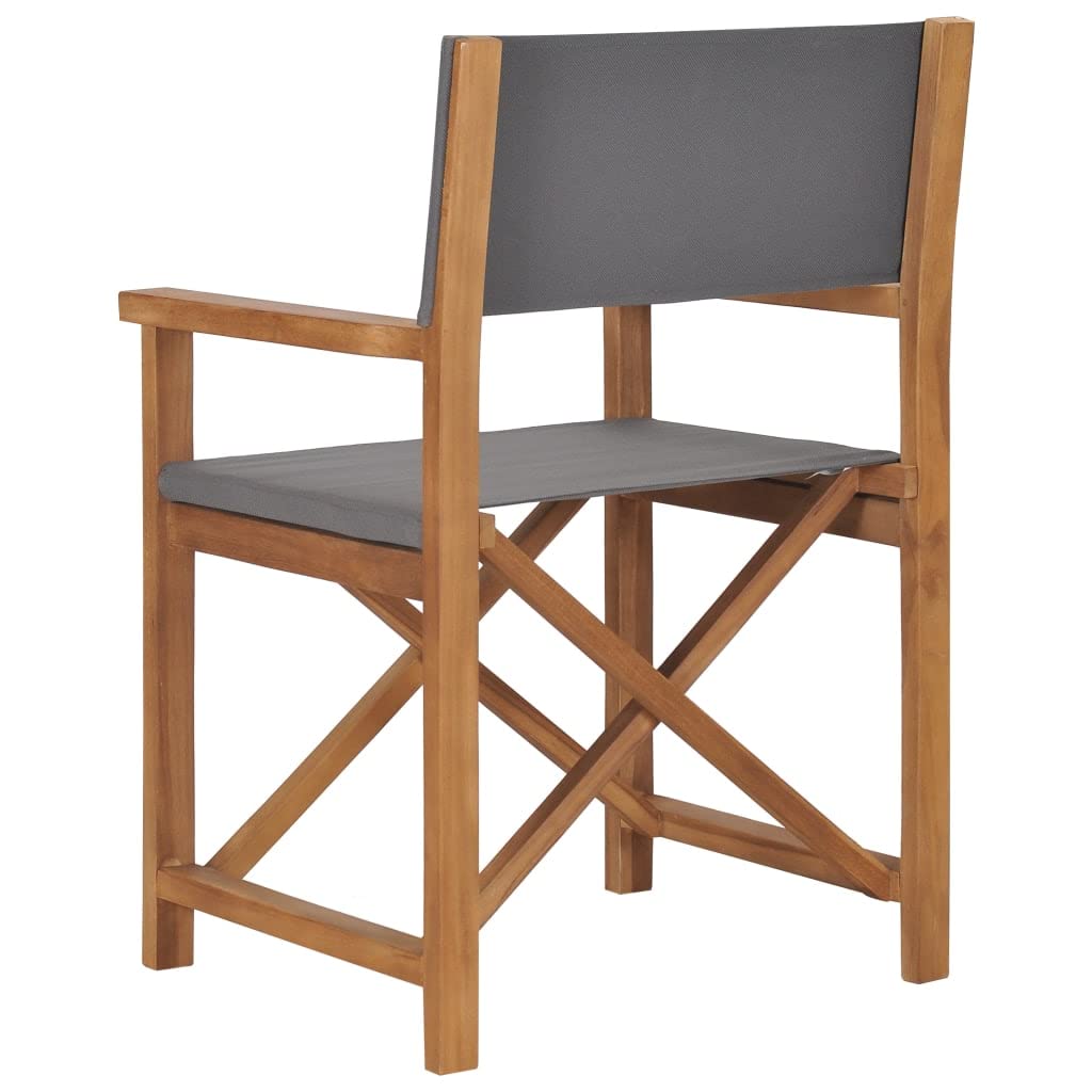 Solid Teak Wood Folding Director's Chair - Gray Outdoor Patio Furniture for Garden, Lawn, Deck, Terrace & Backyard | Perfect for Relaxing, Camping & Picnics