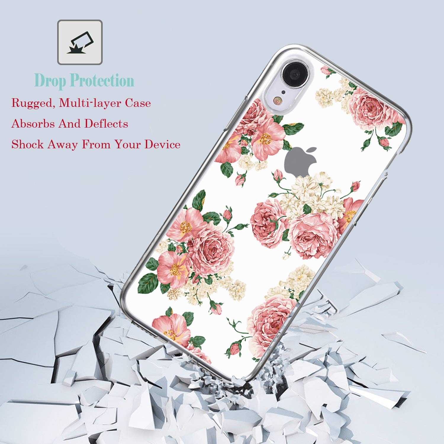 **iPhone XR Case with Floral Design - Slim, Shockproof, Clear TPU Soft Flexible Cover for iPhone XR 6.1