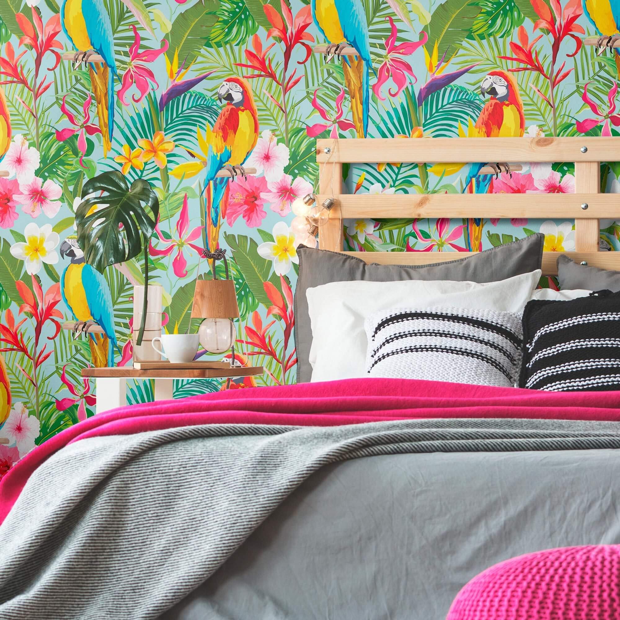 Green and Blue Tropical Floral Peel and Stick Removable Wallpaper - Self-Adhesive Decorative Wall Covering for Bedroom, Living Room, Nursery - Easy to Apply and Remove